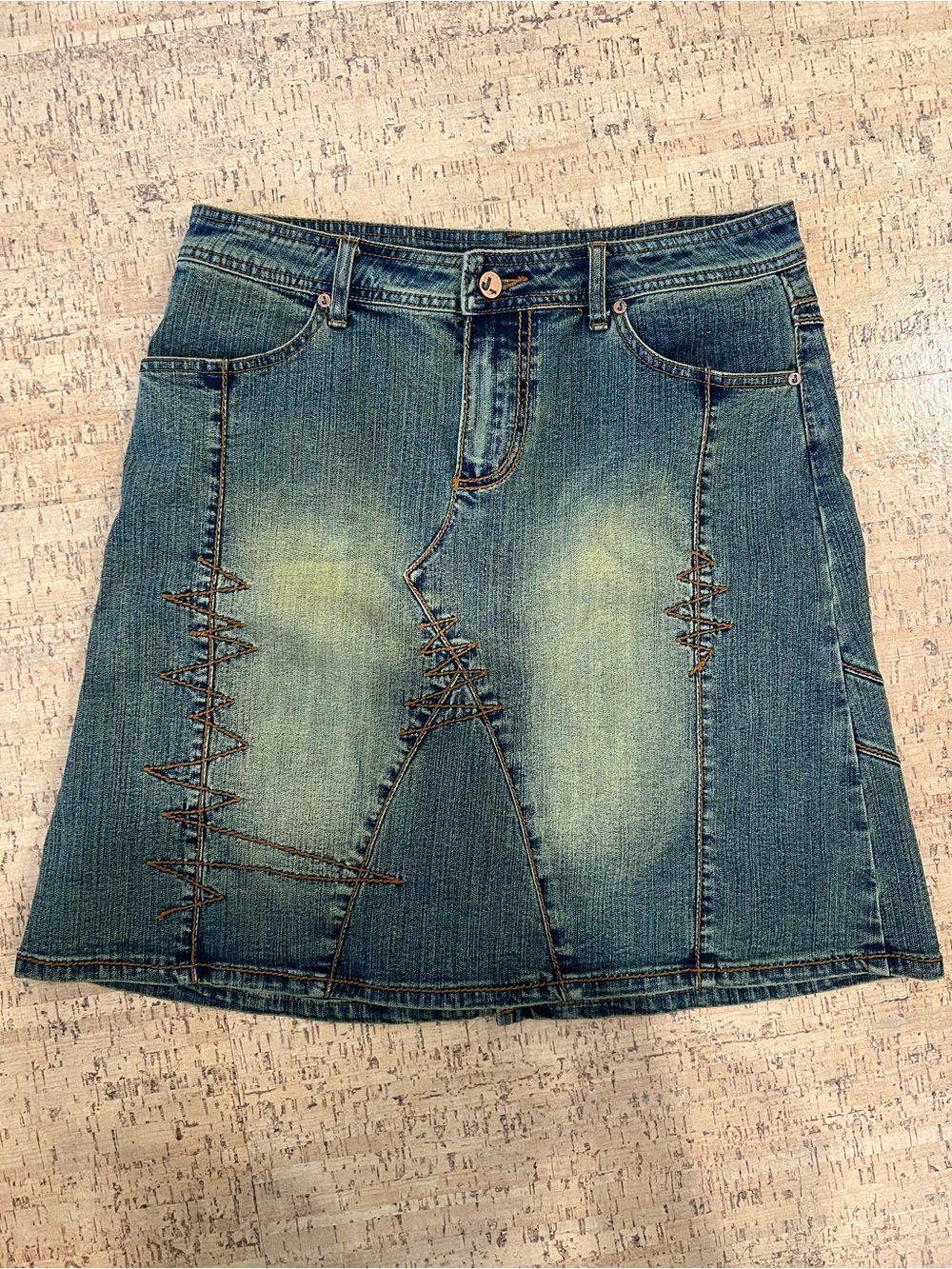 Y2K JouJou Denim Mini Skirt Zig Zag Stitching Size 11/12